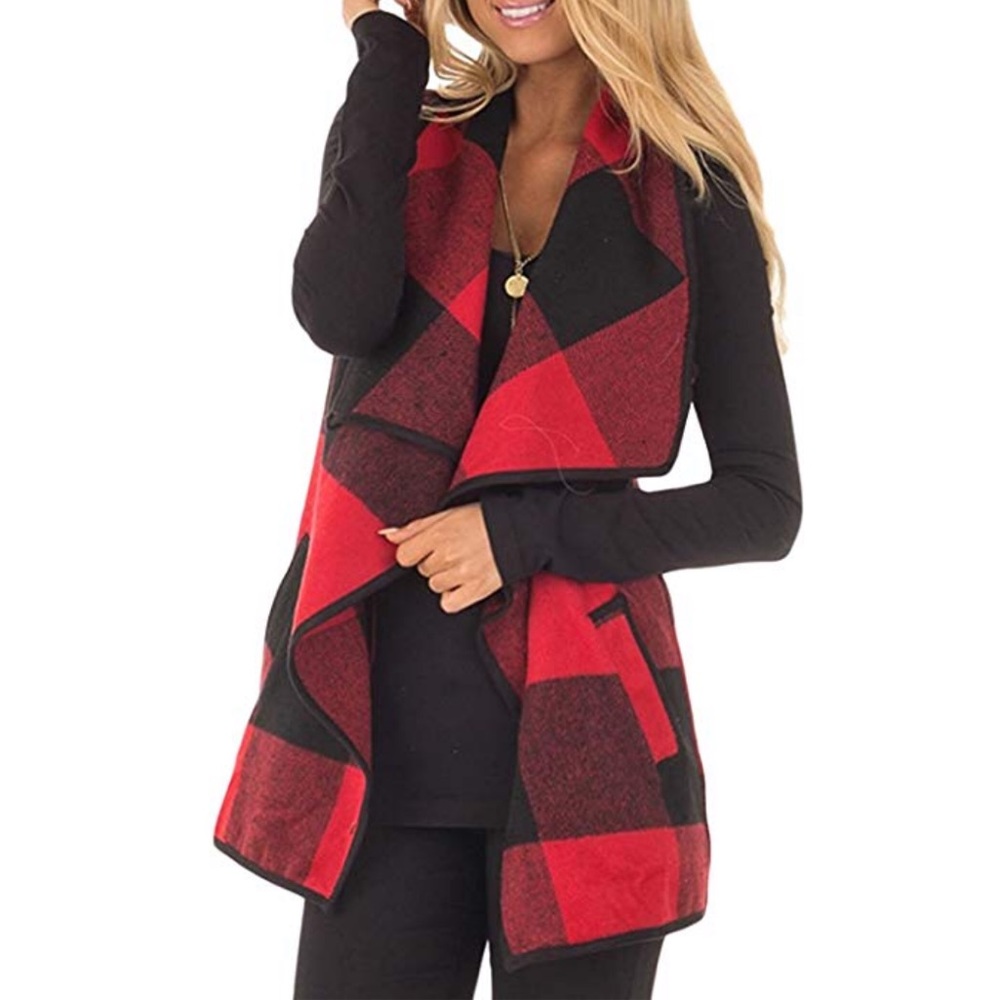 ‼️SOLD‼️Sleeveless Plaid Cardigan - Picture 2 of 6